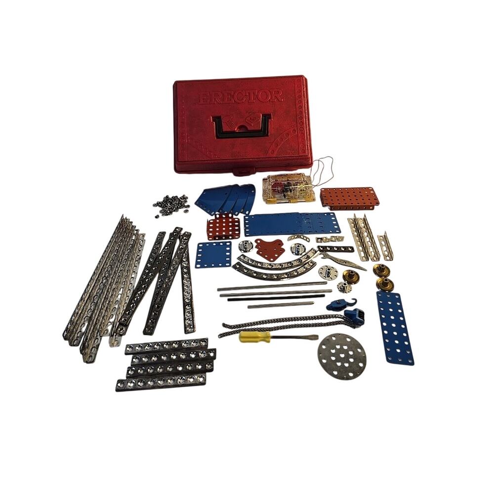 Gilbert Erector Model Electric Motor Crane Building Set Red Plastic Case 1964